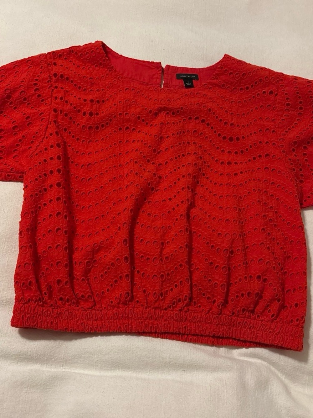 Ann Taylor Bright Red Eyelet Crop Top